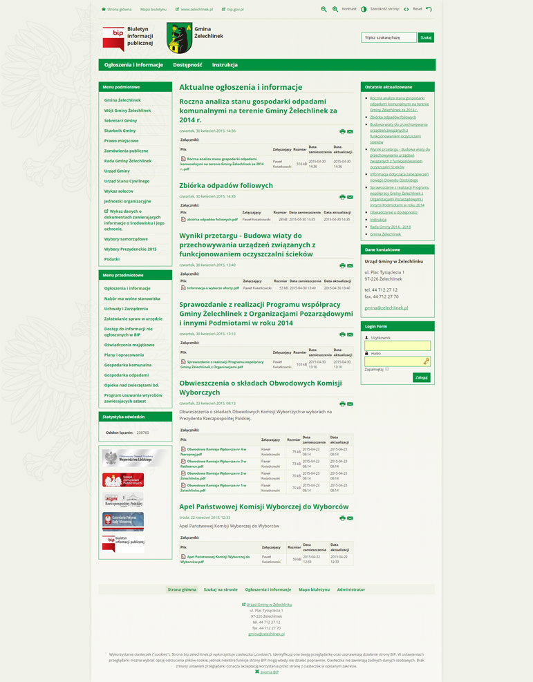 Strona internetowa BIP dla urzędu gminy Żelechlinek