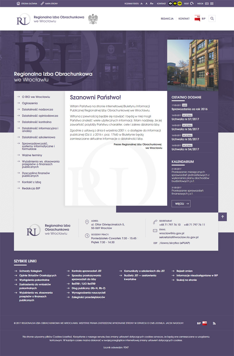 Strona internetowa WCAG 2.0 AA Joomla dla Regionalnej Izby Obrachunkowej we Wrocławiu
